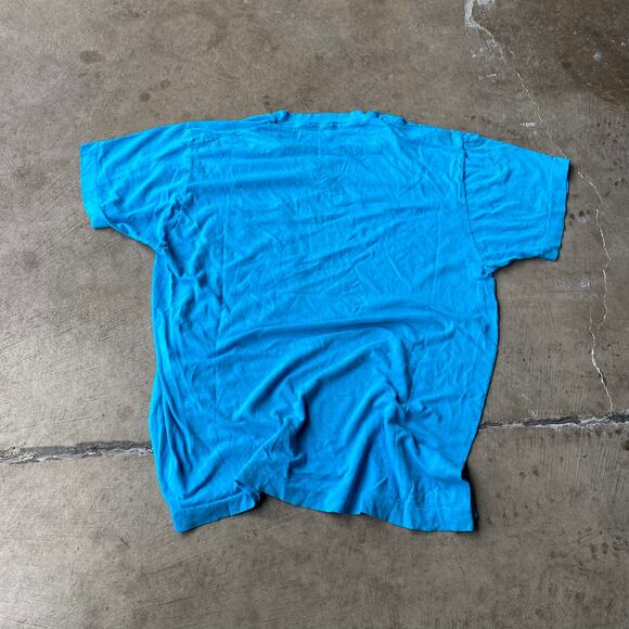 VINTAGE 80S TEAL DISTRESSED T-SHIRT SZ MEDIUM - Picture 3 of 5